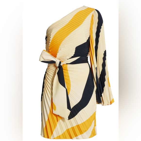 NWT Milly Linden Zebra Pleated One-Shoulder Dress, Size 2 - Picture 5 of 16